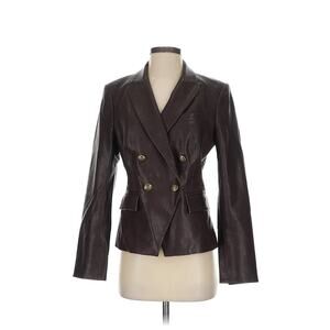 VERONICA BEARD Dickey Jacket GAIL LEATHER Oxblood Burgundy Red crest Buttons 4